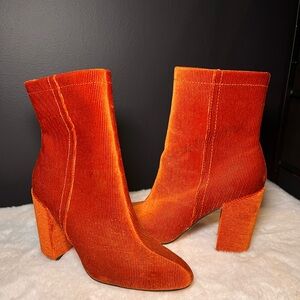 Boho chic Burnt Orange Corduroy Heeled Booties – Size 10, Never Worn